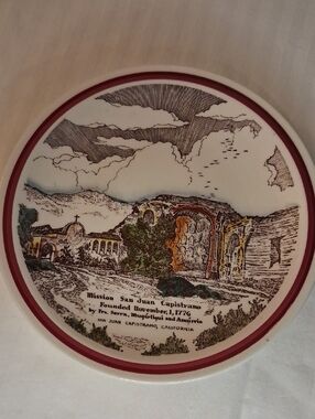 Mission San Juan Capistrano Decorative Ceramic Plate with Red Rim